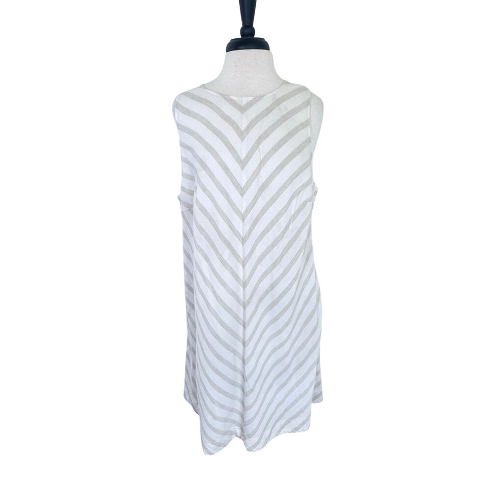 LIZ‎ CLABORNE Linen Sleeveless Dress Neutral Flax Chevron Striped Plus Size 0X - Picture 2 of 10